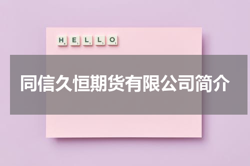同信久恒期货有限公司简介